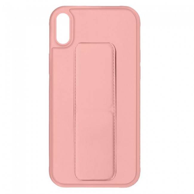 iPhone X and XS - New Margoun Silicone Cover with 2 in 1 Finger Grip and Phone Stand - Pink