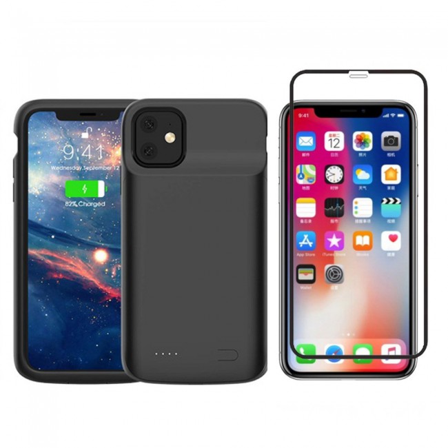 2Pack iphone 11 Smart Battery Case 4500mAh with 3D Screen Protector - Black