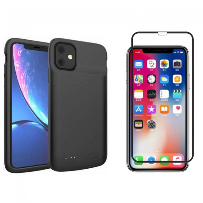 2Pack iphone 11 Smart Battery Case 4500mAh with 3D Screen Protector - Black