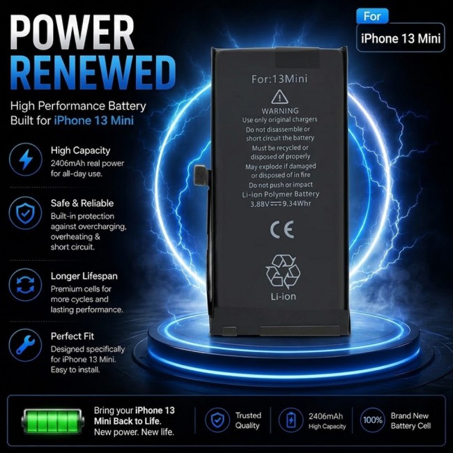 Margoun Replacement Battery for iPhone 13 Mini, High Capacity Li-ion Internal Battery Cell