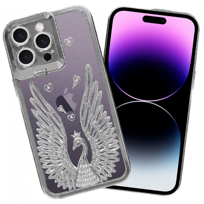MARGOUN For iPhone 14 Pro Max Case Luxury Electroplate Diamond Angel Wings Glitter Clear Phone Cover (Silver, 14 Pro Max)