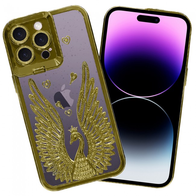 MARGOUN For iPhone 14 Pro Max Case Luxury Electroplate Diamond Angel Wings Glitter Clear Phone Cover (Gold, 14 Pro Max)
