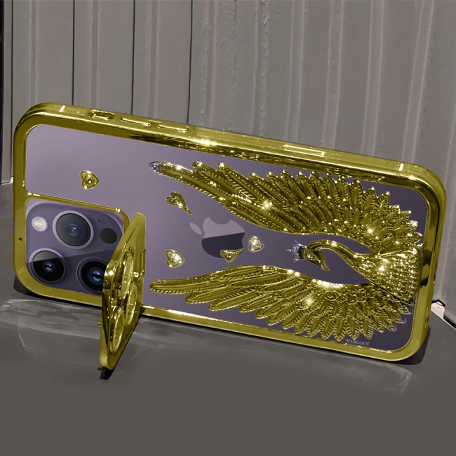 MARGOUN For iPhone 14 Pro Max Case Luxury Electroplate Diamond Angel Wings Glitter Clear Phone Cover (Gold, 14 Pro Max)