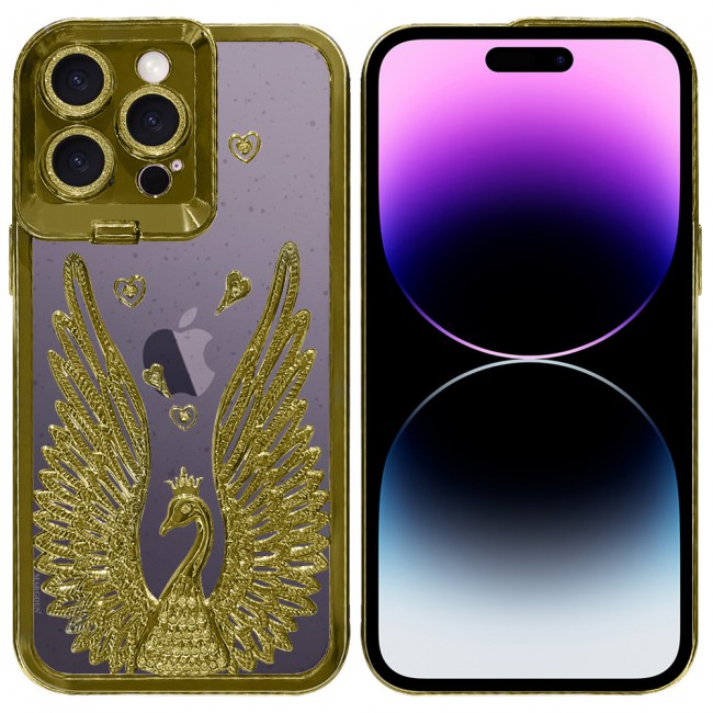MARGOUN For iPhone 14 Pro Max Case Luxury Electroplate Diamond Angel Wings Glitter Clear Phone Cover (Gold, 14 Pro Max)