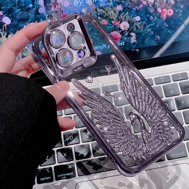 MARGOUN For iPhone 14 Pro Max Case Luxury Electroplate Diamond Angel Wings Glitter Clear Phone Cover (Purple, 14 Pro Max)