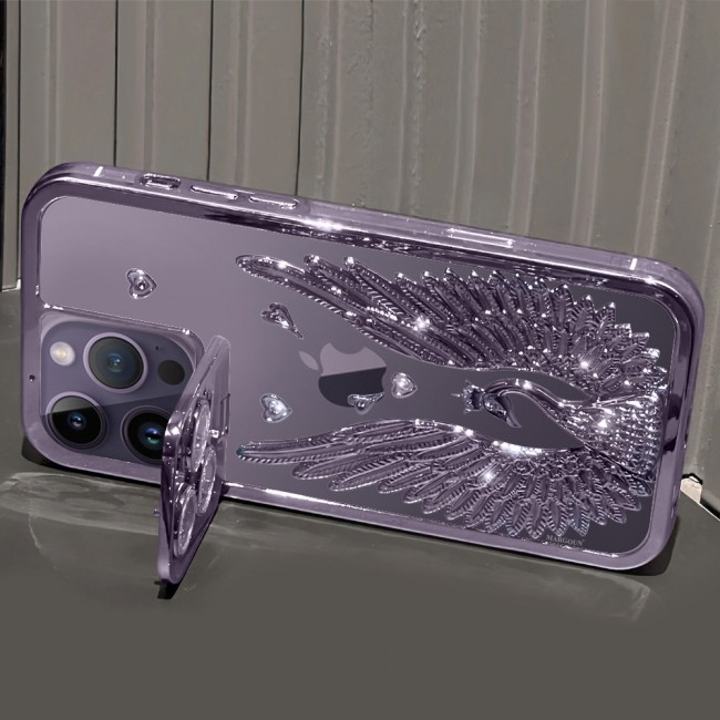 MARGOUN For iPhone 14 Pro Max Case Luxury Electroplate Diamond Angel Wings Glitter Clear Phone Cover (Purple, 14 Pro Max)