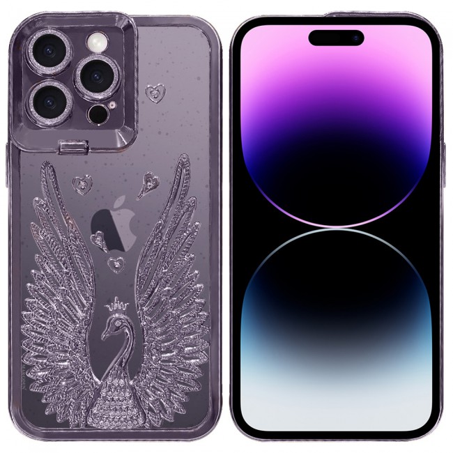 MARGOUN For iPhone 14 Pro Max Case Luxury Electroplate Diamond Angel Wings Glitter Clear Phone Cover (Purple, 14 Pro Max)