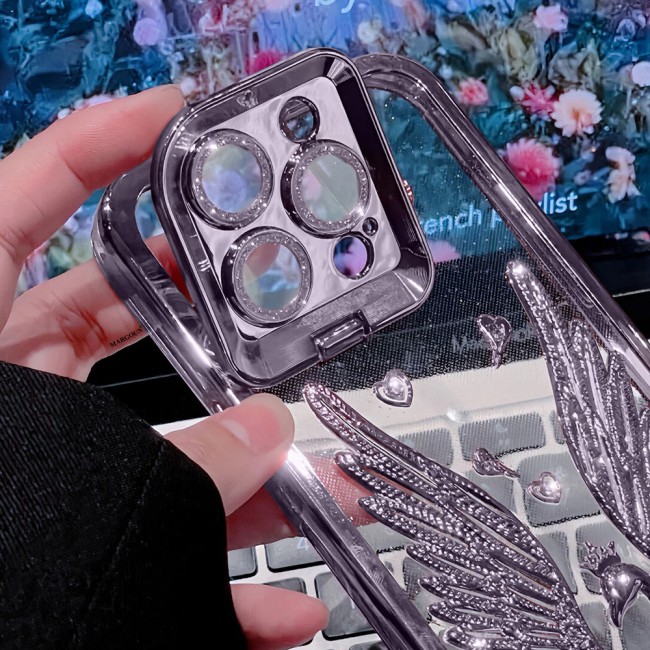 MARGOUN For iPhone 14 Pro Max Case Luxury Electroplate Diamond Angel Wings Glitter Clear Phone Cover (Purple, 14 Pro Max)
