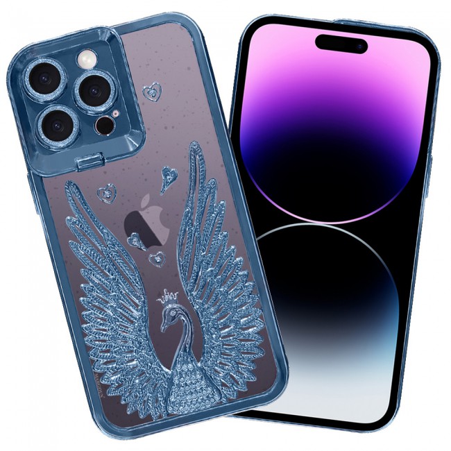 MARGOUN For iPhone 14 Pro Max Case Luxury Electroplate Diamond Angel Wings Glitter Clear Phone Cover (Blue, 14 Pro Max)
