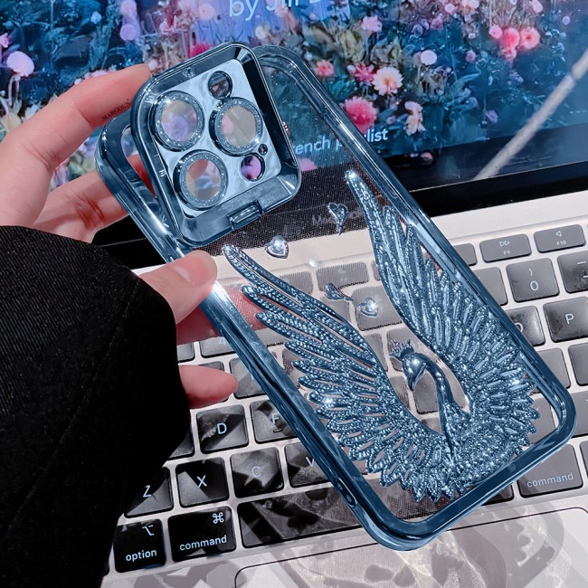 MARGOUN For iPhone 14 Pro Max Case Luxury Electroplate Diamond Angel Wings Glitter Clear Phone Cover (Blue, 14 Pro Max)