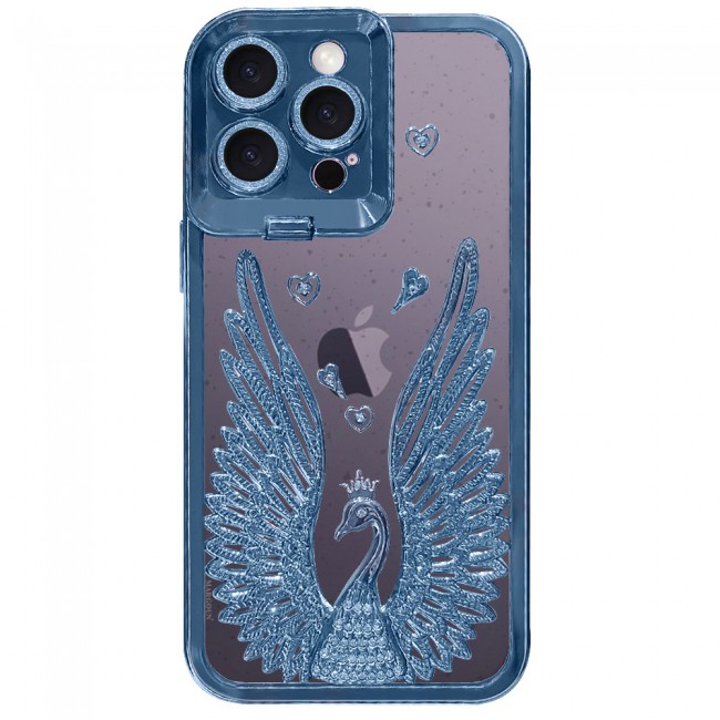 MARGOUN For iPhone 14 Pro Max Case Luxury Electroplate Diamond Angel Wings Glitter Clear Phone Cover (Blue, 14 Pro Max)