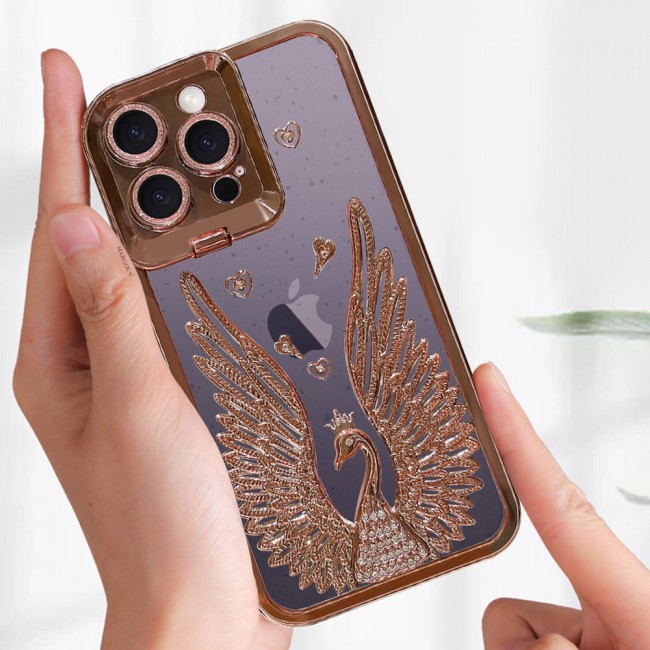 MARGOUN For iPhone 14 Pro Max Case Luxury Electroplate Diamond Angel Wings Glitter Clear Phone Cover (Rose Gold, 14 Pro Max)