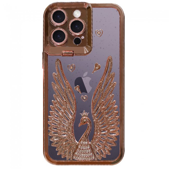 MARGOUN For iPhone 14 Pro Max Case Luxury Electroplate Diamond Angel Wings Glitter Clear Phone Cover (Rose Gold, 14 Pro Max)