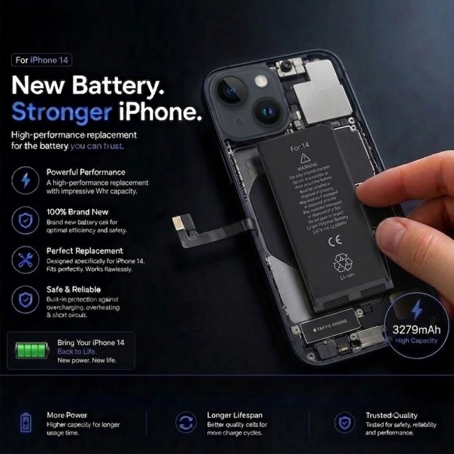 Margoun Replacement Battery for iPhone 14 , High Capacity Li-ion Internal Battery Cell