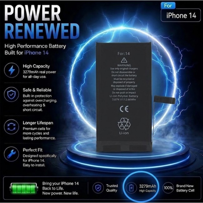 Margoun Replacement Battery for iPhone 14 , High Capacity Li-ion Internal Battery Cell