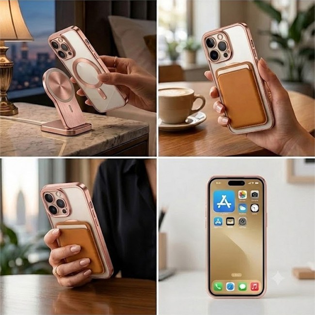 MARGOUN MagSafe Magnetic Clear for iPhone 14 Pro Case – Slim Shockproof Protective Cover with Bumper and Camera Lens Protection - Rose Gold