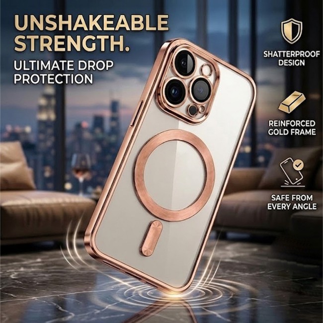 MARGOUN MagSafe Magnetic Clear for iPhone 14 Pro Case – Slim Shockproof Protective Cover with Bumper and Camera Lens Protection - Rose Gold