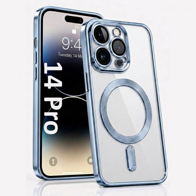 MARGOUN MagSafe Magnetic Clear for iPhone 14 Pro Case – Slim Shockproof Protective Cover with Bumper and Camera Lens Protection - Seria Blue