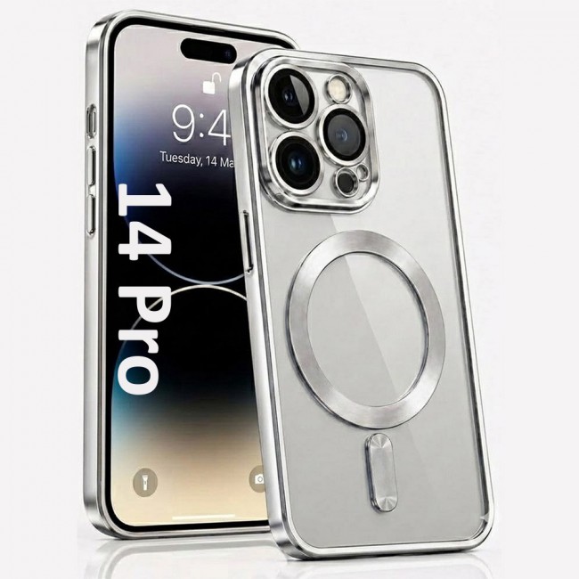 MARGOUN MagSafe Magnetic Clear for iPhone 14 Pro Case – Slim Shockproof Protective Cover with Bumper and Camera Lens Protection - Silver