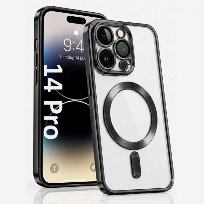 MARGOUN MagSafe Magnetic Clear for iPhone 14 Pro Case – Slim Shockproof Protective Cover with Bumper and Camera Lens Protection - Black