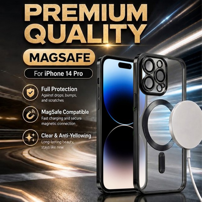 MARGOUN MagSafe Magnetic Clear for iPhone 14 Pro Case – Slim Shockproof Protective Cover with Bumper and Camera Lens Protection - Black