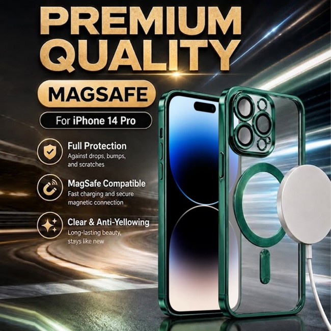 MARGOUN MagSafe Magnetic Clear for iPhone 14 Pro Case – Slim Shockproof Protective Cover with Bumper and Camera Lens Protection - Dark Green