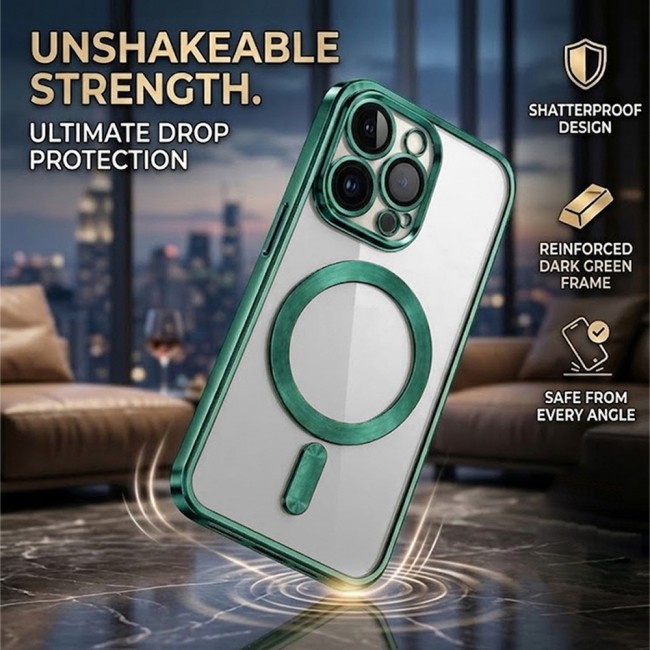 MARGOUN MagSafe Magnetic Clear for iPhone 14 Pro Case – Slim Shockproof Protective Cover with Bumper and Camera Lens Protection - Dark Green