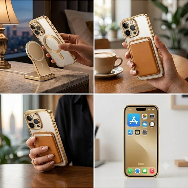 MARGOUN MagSafe Magnetic Clear for iPhone 14 Pro Case – Slim Shockproof Protective Cover with Bumper and Camera Lens Protection - Gold