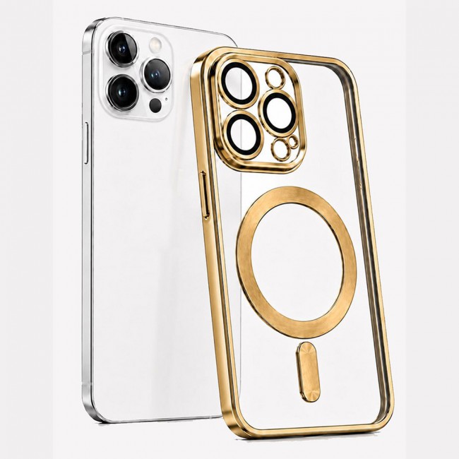 MARGOUN MagSafe Magnetic Clear for iPhone 14 Pro Case – Slim Shockproof Protective Cover with Bumper and Camera Lens Protection - Gold