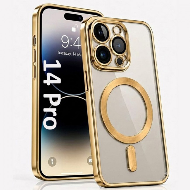 MARGOUN MagSafe Magnetic Clear for iPhone 14 Pro Case – Slim Shockproof Protective Cover with Bumper and Camera Lens Protection - Gold