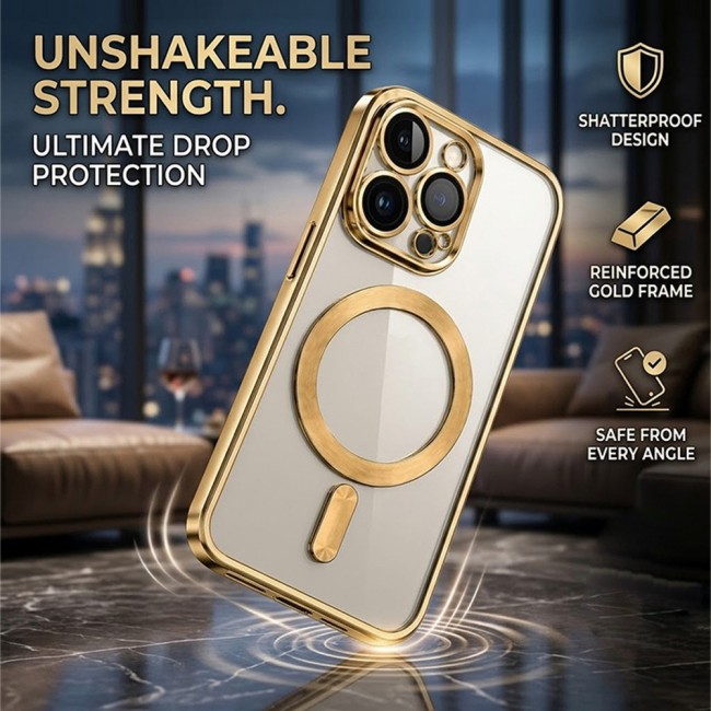 MARGOUN MagSafe Magnetic Clear for iPhone 14 Pro Case – Slim Shockproof Protective Cover with Bumper and Camera Lens Protection - Gold