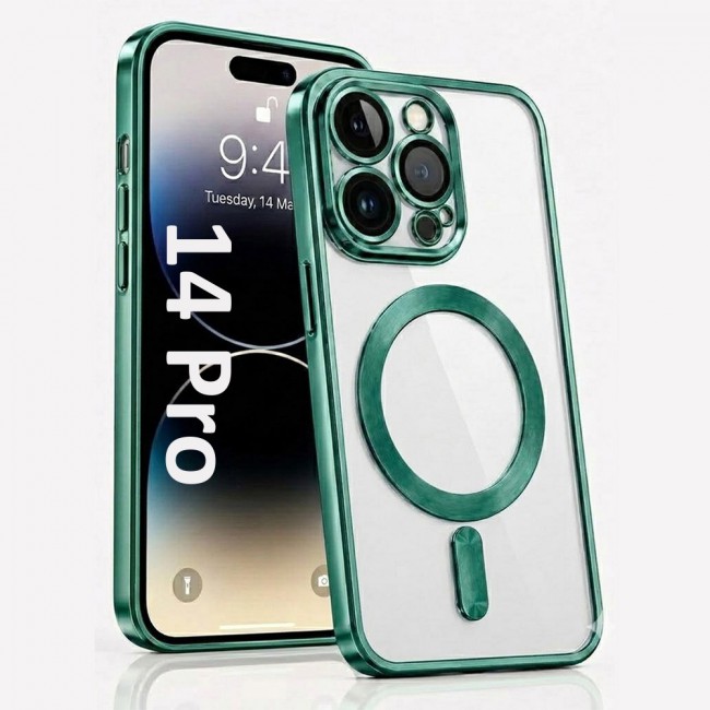 MARGOUN MagSafe Magnetic Clear for iPhone 14 Pro Case – Slim Shockproof Protective Cover with Bumper and Camera Lens Protection - Light Green