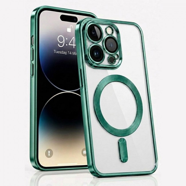MARGOUN MagSafe Magnetic Clear for iPhone 14 Pro Case – Slim Shockproof Protective Cover with Bumper and Camera Lens Protection - Light Green