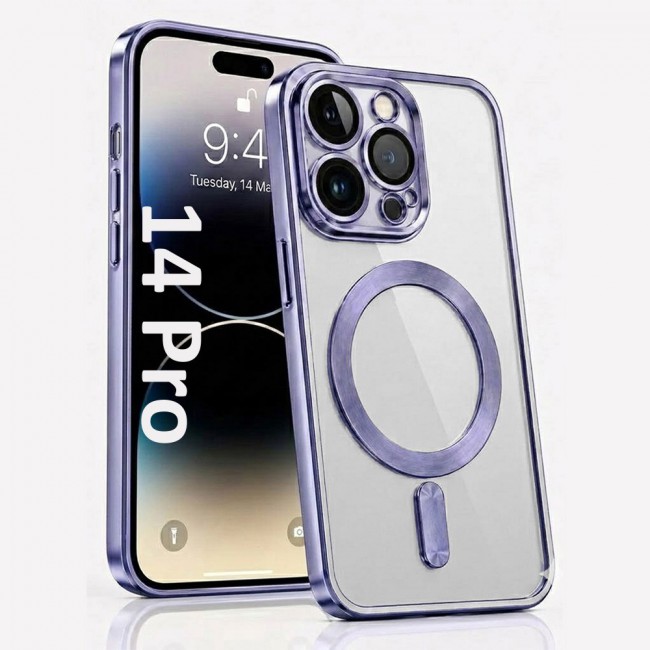 MARGOUN MagSafe Magnetic Clear for iPhone 14 Pro Case – Slim Shockproof Protective Cover with Bumper and Camera Lens Protection - Purple