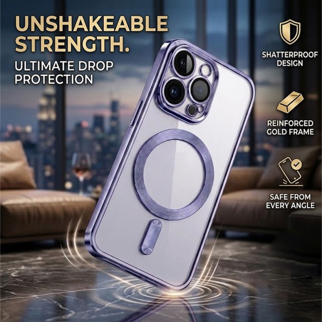 MARGOUN MagSafe Magnetic Clear for iPhone 14 Pro Case – Slim Shockproof Protective Cover with Bumper and Camera Lens Protection - Purple