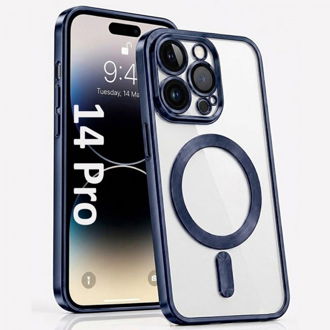 MARGOUN MagSafe Magnetic Clear for iPhone 14 Pro Case – Slim Shockproof Protective Cover with Bumper and Camera Lens Protection - Dark Blue