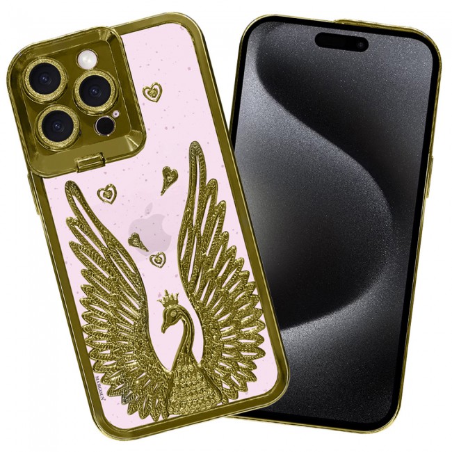 MARGOUN For iPhone 15 Pro Case Luxury Electroplate Diamond Angel Wings Glitter Clear Phone Cover (Gold, 15 Pro)