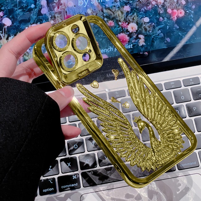MARGOUN For iPhone 15 Pro Case Luxury Electroplate Diamond Angel Wings Glitter Clear Phone Cover (Gold, 15 Pro)