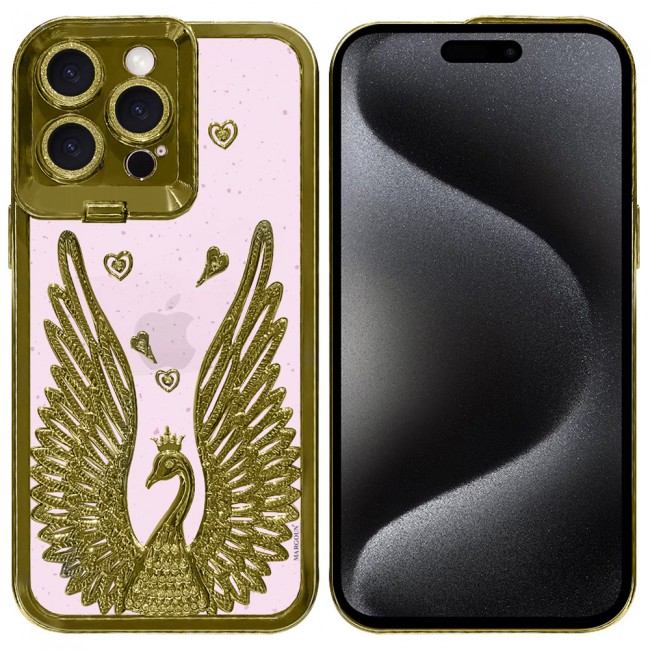 MARGOUN For iPhone 15 Pro Case Luxury Electroplate Diamond Angel Wings Glitter Clear Phone Cover (Gold, 15 Pro)