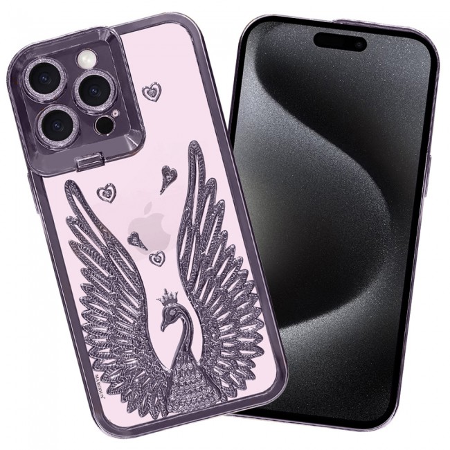 MARGOUN For iPhone 15 Pro Case Luxury Electroplate Diamond Angel Wings Glitter Clear Phone Cover (Purple, 15 Pro)