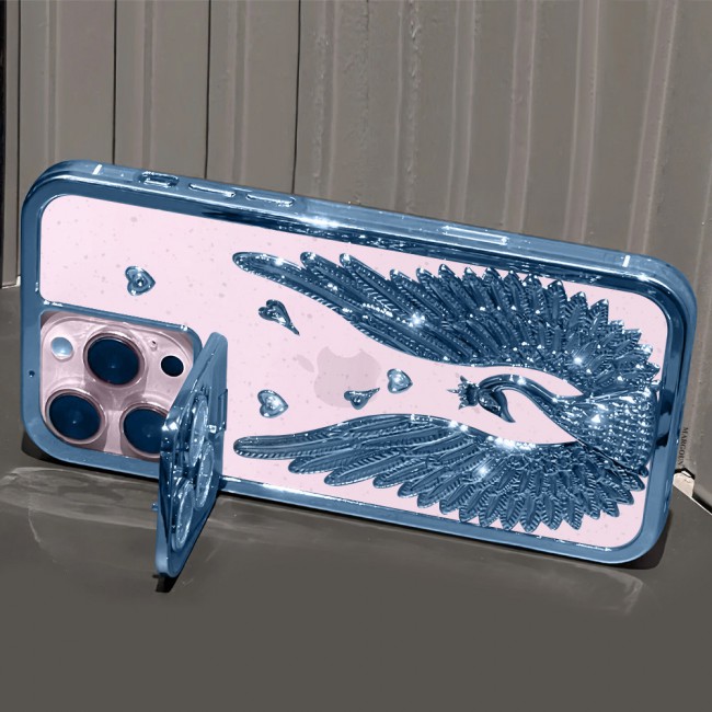 MARGOUN For iPhone 15 Pro Case Luxury Electroplate Diamond Angel Wings Glitter Clear Phone Cover (Blue, 15 Pro)