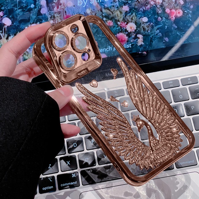 MARGOUN For iPhone 15 Pro Case Luxury Electroplate Diamond Angel Wings Glitter Clear Phone Cover (Rose Gold, 15 Pro)