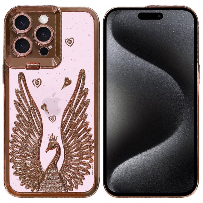 MARGOUN For iPhone 15 Pro Case Luxury Electroplate Diamond Angel Wings Glitter Clear Phone Cover (Rose Gold, 15 Pro)