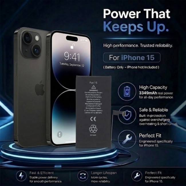 Margoun Replacement Battery for iPhone 15 , High Capacity Li-ion Internal Battery Cell