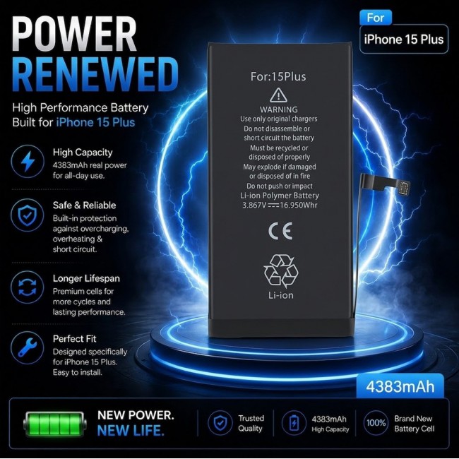Margoun Replacement Battery for iPhone 15 Plus , High Capacity Li-ion Internal Battery Cell