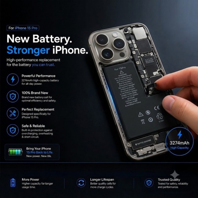 Margoun Replacement Battery for iPhone 15 Pro , High Capacity Li-ion Internal Battery Cell