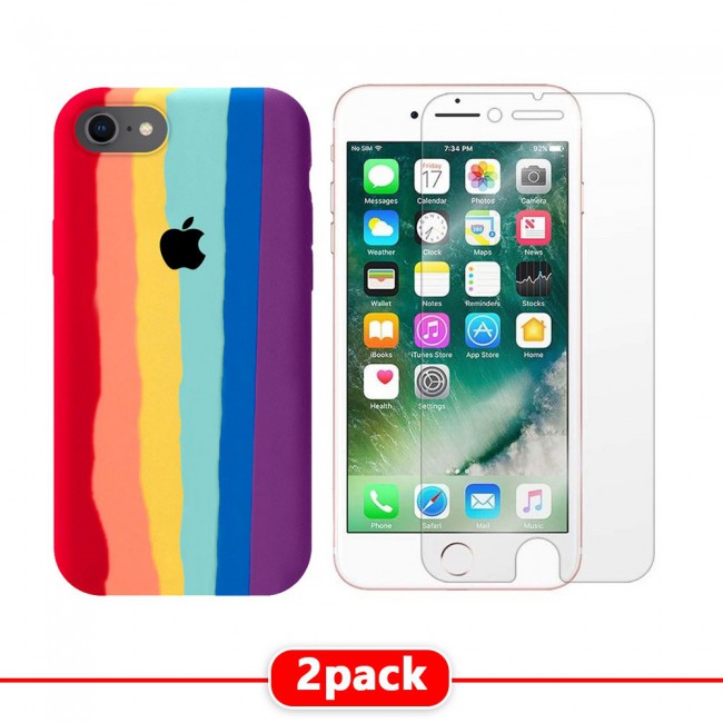 2Pack iphone 7 and 8 Rainbow Silicone Case Cover and 3D Screen Protector -  GSMprice