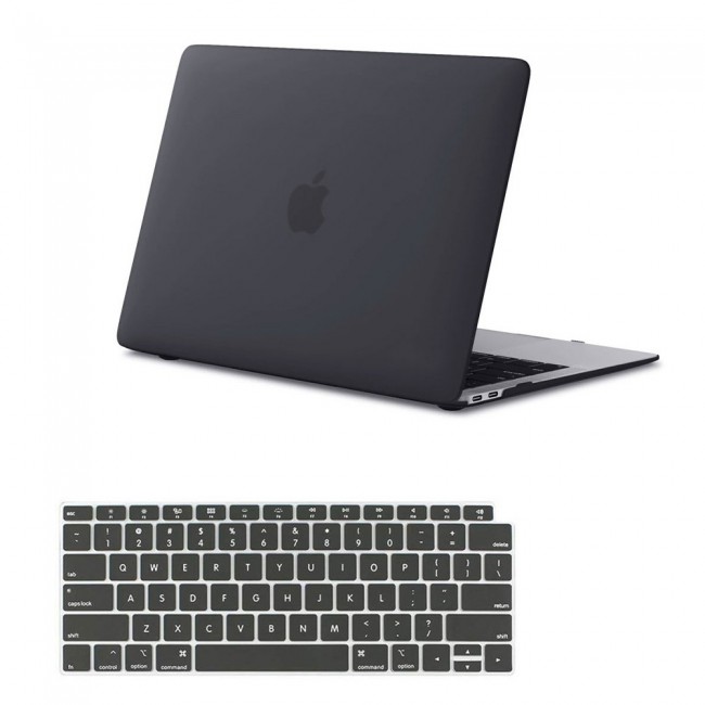 MacBook Air 13.3 inch A1932 A2179 Case Cover and Keyboard Protector Skin - Black