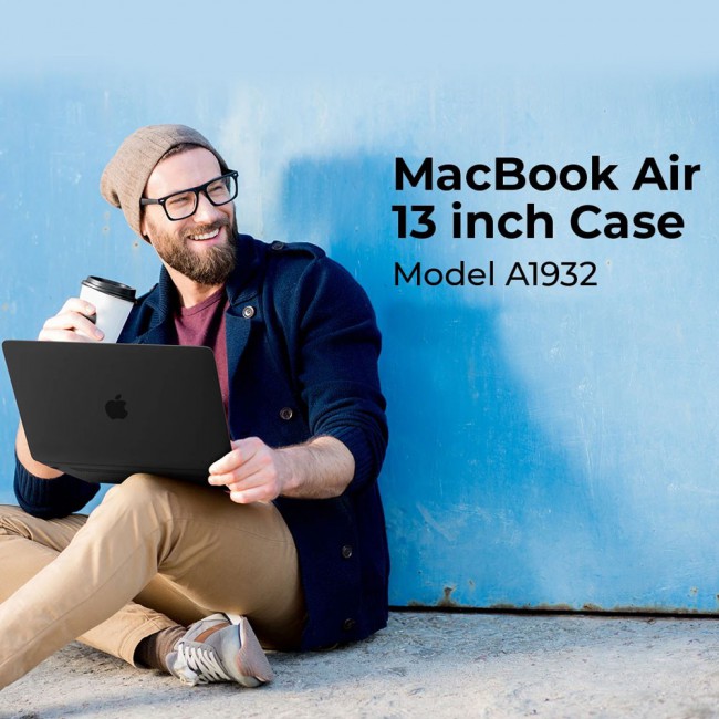MacBook Air 13.3 inch A1932 A2179 Case Cover and Keyboard Protector Skin - Black