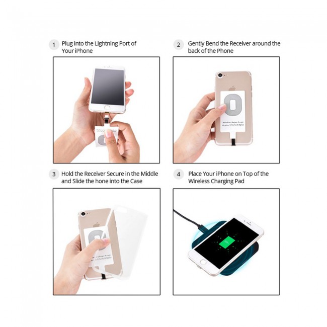 Margoun Qi Wireless Charging Receiver Adapter for iPhone - White
